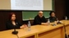 Učesnici tribine “Pozorište kao ogledalo stvarnosti”, koja je u sklopu serije tribina "Nije filozofski ćutati" održana na Filozofskom fakultetu u Beogradu, 18. aprila.