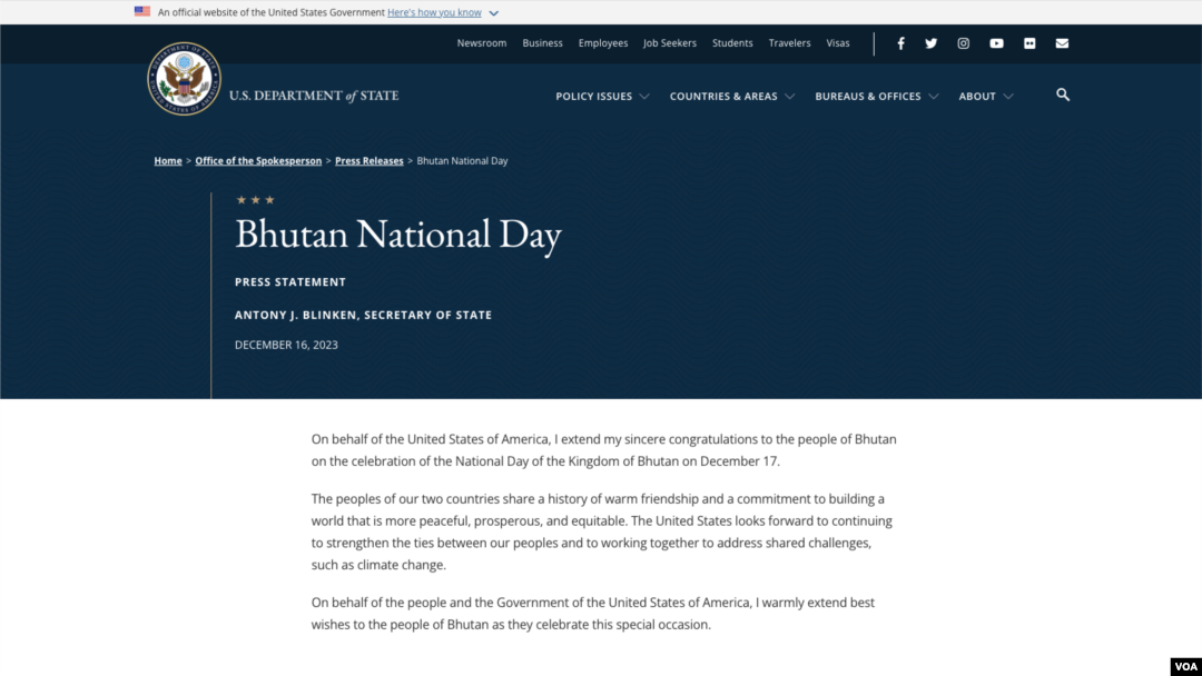 Blinken Bhutan National Day