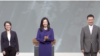 三位台湾副总统候选人在辩论会上针对两岸议题激烈交锋。左起为民进党萧美琴、民众党吴欣盈、国民党赵少康。（照片来自台湾公共电视） 