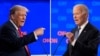Kombinacija fotografija republikanskog predsedničkog kandidata, bivšeg predsednika SAD Donalda Trampa, i kandidata demokrata, aktuelnog predsednika SAD Džoa Bajdena, tokom debate čiji je domaćin bio CNN, 27. juna 2024. u Atlanti.