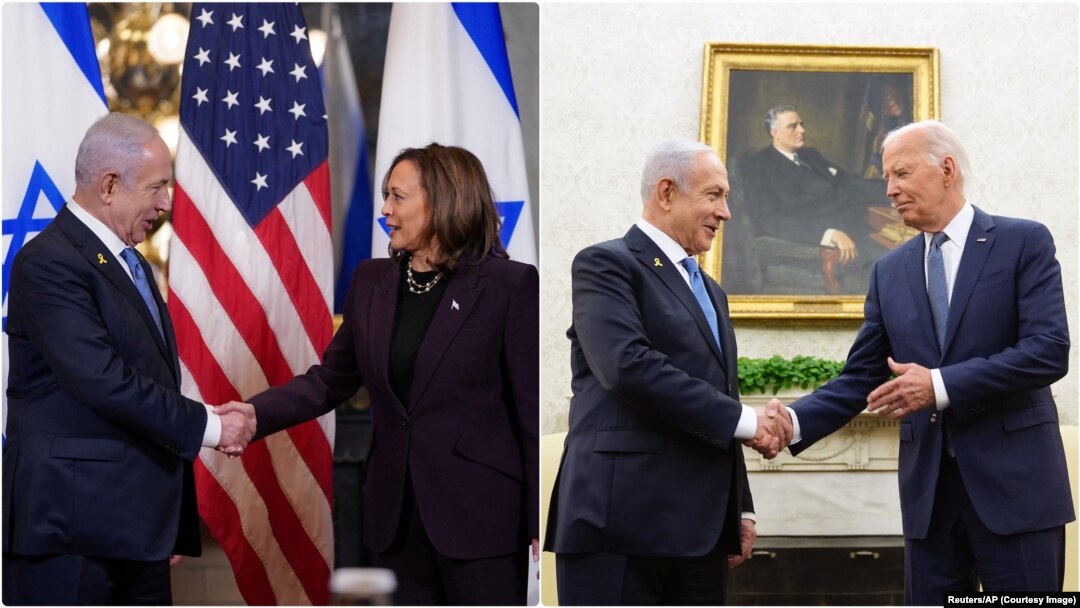 Potpredsednica Kamala Haris i predsednik Džo Bajden sa izraelskim premijerom Benjaminom Netanjahuom (Foto: Reuters/AP) 