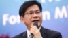 台灣外交部長林佳龍在台北舉行的記者會上致詞。 （2024年7月19日）