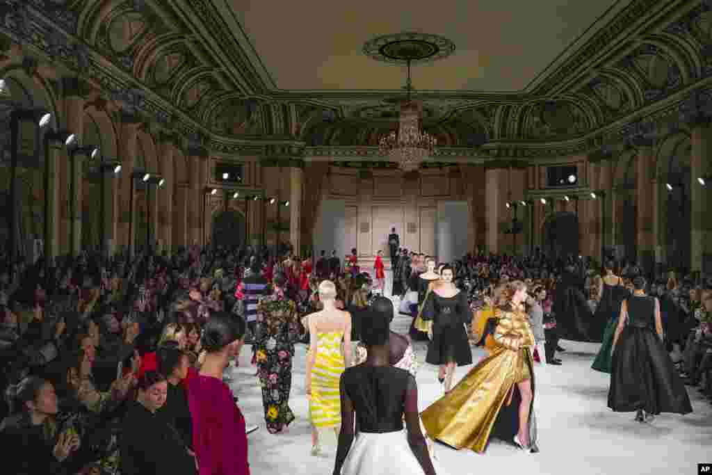 Fashion from Carolina Herrera&#39;s latest collection is modeled during Fashion Week in New York.