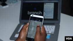 Branch is a microlender that provides financial services, including loans, to Kenya residents via their mobile phones. (L. Ruvaga/VOA)