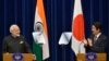 2016年11月11日日本东京印度总理莫迪和日本首相安倍晋三在新闻发布会上。