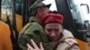 Reservists drafted during the partial mobilization attend a departure ceremony in Sevastopol, in Russian-occupied Crimea, Sept. 27, 2022.