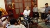 Prince Norodom Ranariddh talks to reporters in a press conference at his resident at Tonle Basak district in Phnom Penh, Cambodia, January 05, 2015