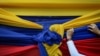 Una partidaria de la oposición sostiene una tela con los colores de la bandera venezolana antes de un mitin con el líder opositor Juan Guaidó en Caracas, el 11 de enero de 2020.