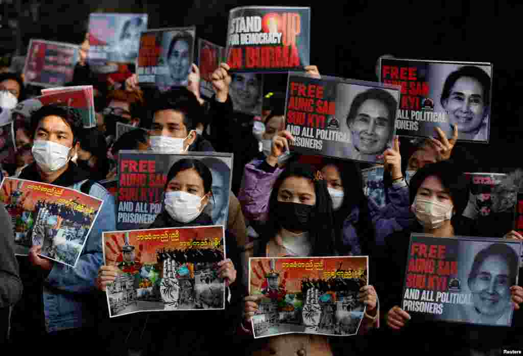 Myanmar protesters residing in Japan rally to mark the second anniversary of 2021 military coup, outside the Embassy of Myanmar in Tokyo.