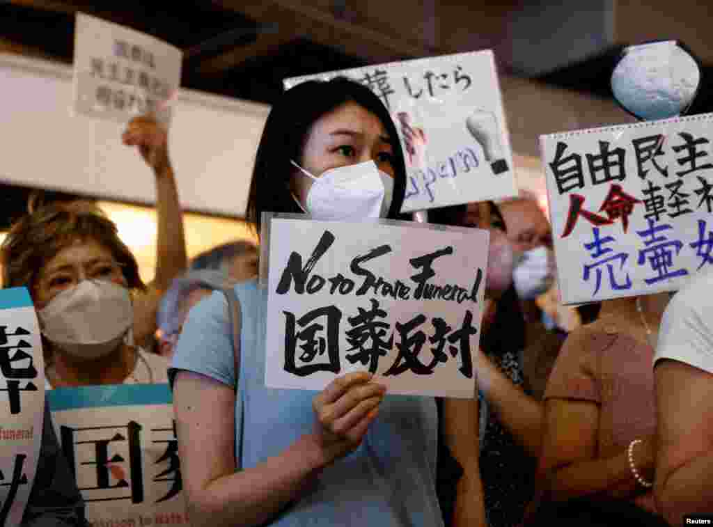 Protesters attend a rally against Japan's state funeral for former Prime Minister Shinzo Abe that will be held next Tuesday in Tokyo2.