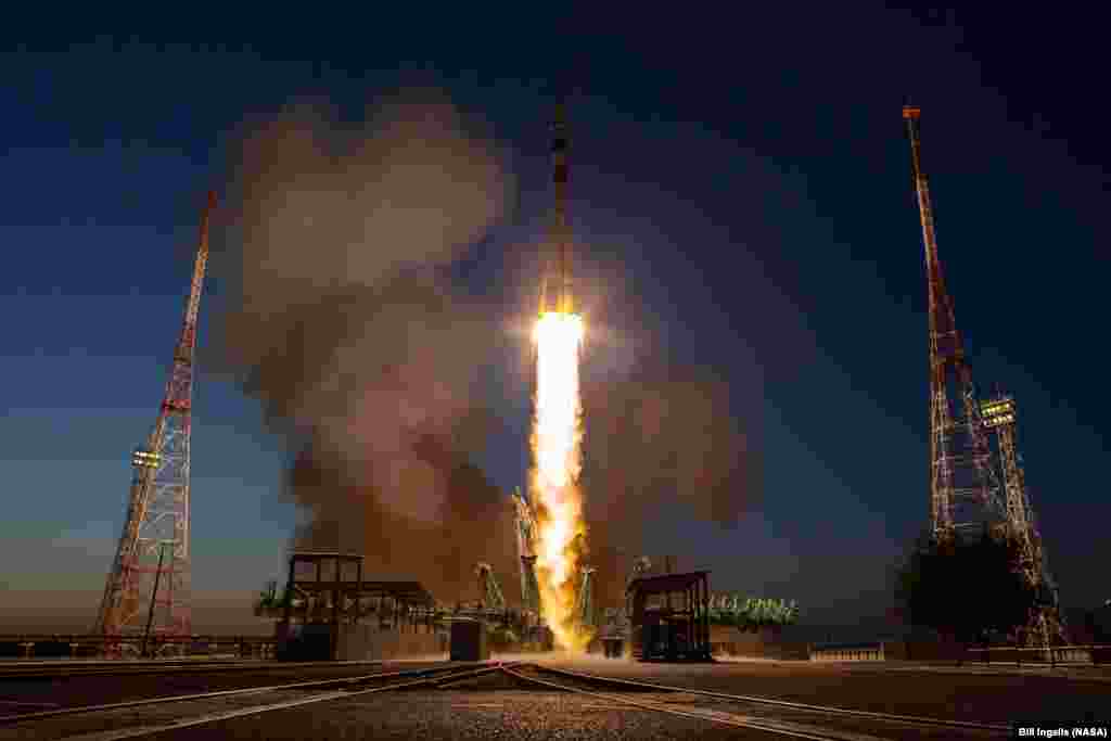 The Soyuz MS-22 rocket is launched to the International Space Station with Expedition 68 astronaut Frank Rubio of NASA, and cosmonauts Sergey Prokopyev and Dmitri Petelin of Roscosmos onboard, Sept. 21, 2022, from the Baikonur Cosmodrome in Kazakhstan.