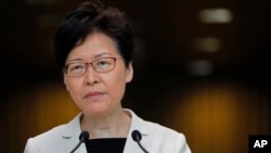 香港特首林郑月娥在2019年8月27号的记者会上。