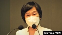 候任香港教育局局長蔡若蓮6月19日會見傳媒。(美國之音 湯惠芸)