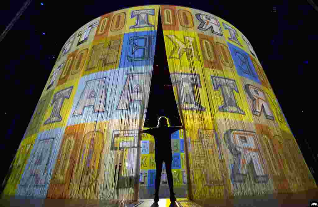 The installation "Curtain Call" by Israeli designer and artist Ron Arad at the Camden Roundhouse in London