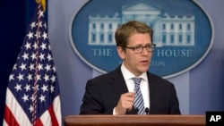 White House Press Secretary Jay Carney speaks during his daily news briefing at the White House in Washington, May 6, 2013.