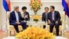U.S. Secretary of State John Kerry, left, addresses Cambodian Prime Minister Hun Sen at the outset of a bilateral meeting at the Peace Palace in Phnom Penh, Cambodia, Jan. 26, 2016.