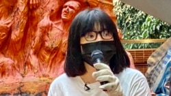 支聯會副主席鄒幸彤表示，國安法下首次洗刷國殤之柱有特別的象徵意義，希望以行動戰勝恐懼，延續悼念六四的燭光 (美國之音湯惠芸)