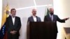 Dag Nylander, en el centro, junto a Jorge Rodríguez, presidente del Parlamento venezolano, y Gerardo Blyde, de la Plataforma Unitaria de Venezuela, durante una conferencia de prensa después de la última ronda de conversaciones en la Ciudad de México, el 27 de septiembre de 2021.