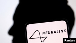 FILE PHOTO: Illustration shows Neuralink logo and Elon Musk silhouette