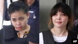 (资料照) 犯罪嫌疑人印度尼西亚女子艾希亚(左)和越南女子段氏香(右)