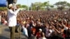 Kenyan opposition leader Raila Odinga addresses supporters during a rally in Mombasa, Kenya, Oct. 15, 2017.