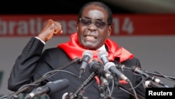 Zimbabwe President Robert Mugabe addresses supporters during celebrations to mark his 90th birthday in Marondera about 80km ( 50 miles) east of the capital Harare, Feb. 23, 2014. Mugabe turned 90 on February 21. (File Photo)