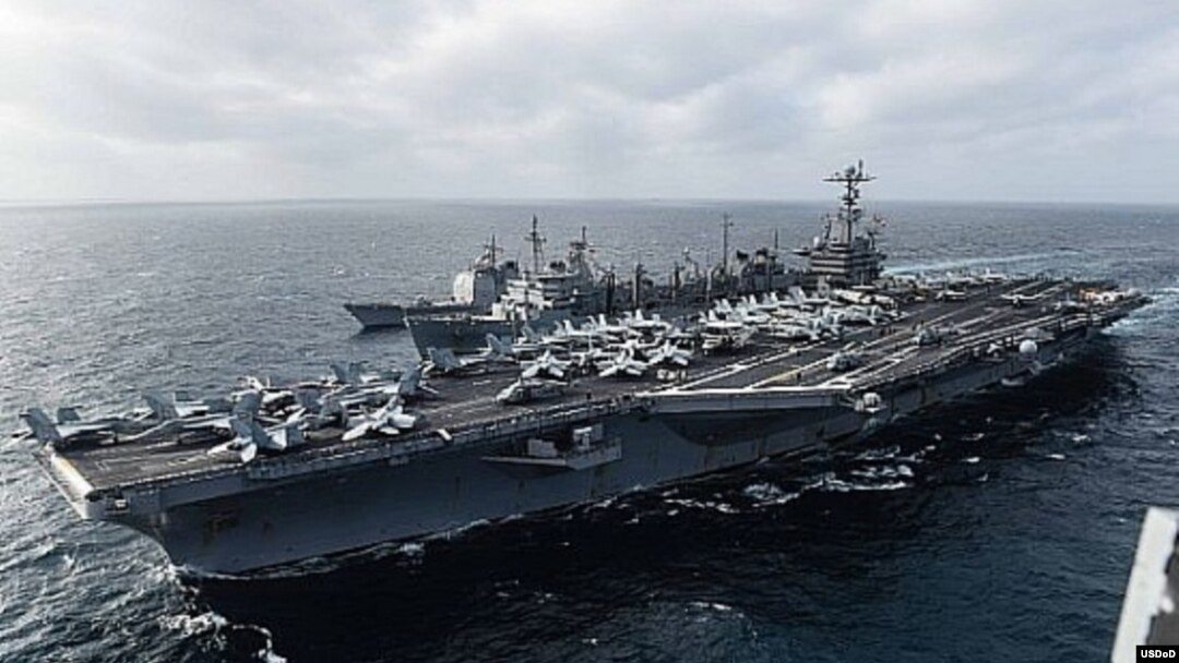 在南中國海游弋的美國斯坦尼斯號航空母艦, (照片來源﹕美國海軍)