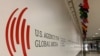 FILE - The U.S. Agency for Global Media sign at Voice of America, in Washington, D.C.