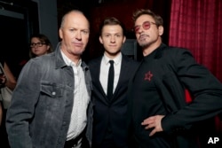 Michael Keaton, Tom Holland and Robert Downey Jr. are pictured at Columbia Pictures' world premiere of "Spider-Man: Homecoming" at TCL Chinese Theatre in Hollywood, Calif., June 28, 2017.