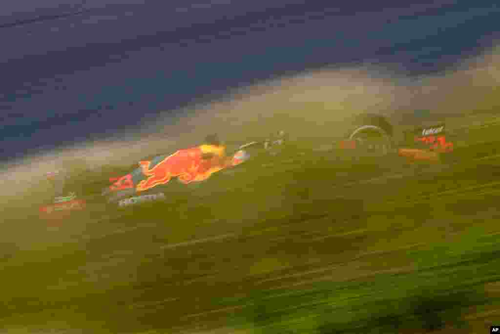 Red Bull driver Max Verstappen of the Netherlands steers his car during the first free practice ahead of Sunday&#39;s Formula One Dutch Grand Prix at the Zandvoort racetrack, Netherlands.