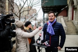 Chilean victim of clerical sexual abuse Juan Cruz speaks with media after meeting with investigator, Archbishop Charles Scicluna of Malta in New York City, New York, Feb. 17, 2018.