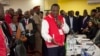 Presidential candidate Uhuru Kenyatta, address his supporters after receiving a clearance certificate from the election commission for the presidential race, at Kenyatta International Conference Centre in Nairobi, Kenya, May 29, 2017.