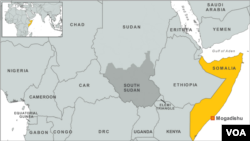 Peta wilayah Somalia dan kota Mogadishu di Afrika Utara.