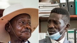 Président Yoweri Museveni (à g.) et l'opposant Bobi Wine.