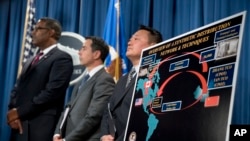 美国官员在华盛顿举行的司法部新闻发布会上宣布对两名中国芬太尼走私者提出起诉。2017年10月17日