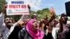 National Super Alliance (NASA) protesters shout slogans as they march to the IEBC, Independent Electoral and Boundaries Commission offices, in Mombasa, Kenya, Oct. 6, 2017. 