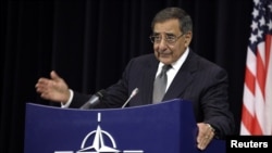US Defense Secretary Lean Panetta after a meeting of NATO Defense Ministers at NATO headquarters in Brussels, October 10, 2012. 