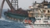 2019年6月4日台湾海巡署于台湾滩取缔中国抽砂船勤务(台湾海巡署提供)