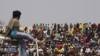 Striking workers at the Blesbok Stadium of the Anglo Platinum mine near Rustenburg,South Africa, September 13, 2012.