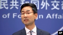 Chinese Foreign Ministry spokesman Geng Shuang accuses, Aug. 27, 2019, G7 leaders of "meddling" and "harboring evil intentions" in Hong Kong affairs.