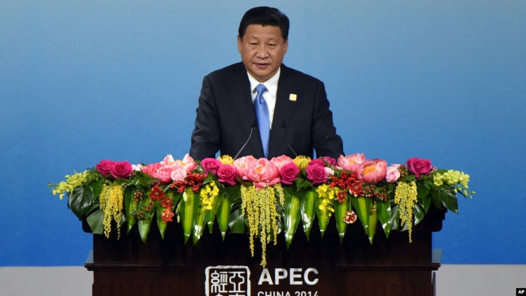 China's President Xi Jinping delivers an opening speech of the APEC CEO Summit as part of the Asia-Pacific Economic Cooperation (APEC) Summit at the China National Convention Center in Beijing, Nov. 9, 2014. 