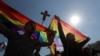 RUSSIA -- Activists of a local LGBT community attend a May Day rally in St. Petersburg, May 1, 2019