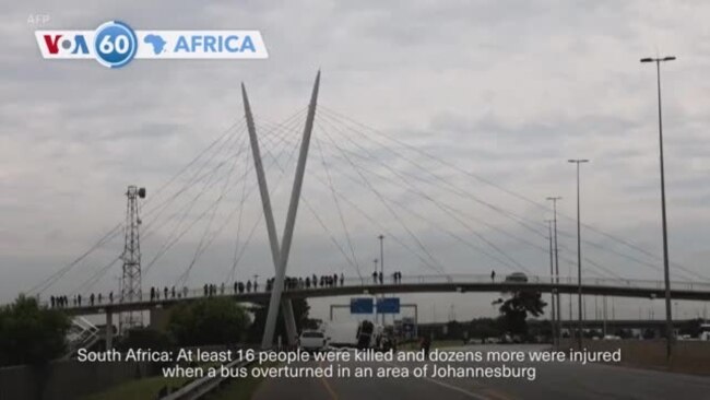 VOA60 Africa - South Africa: At least 16 dead, dozens injured as bus overturns