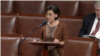 加利福尼亚州联邦众议员金映玉在众议院会场发言，支持台湾参与国际货币基金组织。众议院无异议通过了她主导推出的《不歧视台湾法案》。(2025年6月23日) 