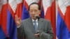 Foreign Minister Hor Namhong at the map handover ceremony from the French Embassy, Peace Palace, Cambodia, on September 03, 2015. (Hean Socheata/VOA Khmer)