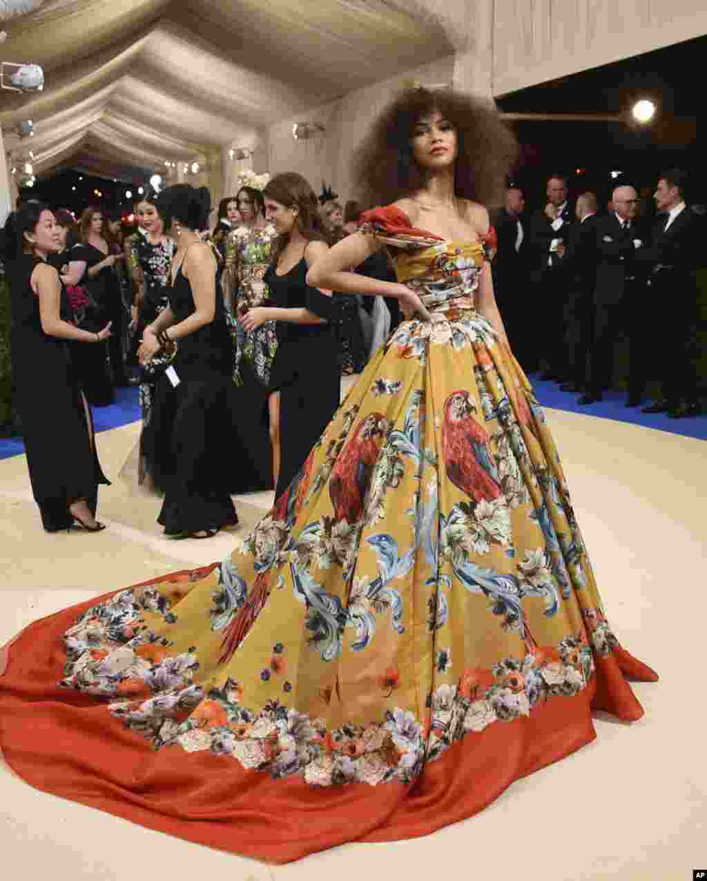 美国演员赞达雅(Zendaya)参加在纽约大都会博物馆举办的时装馆慈善晚会,庆祝"中间的艺术"展览开幕。(2017年5月1日)