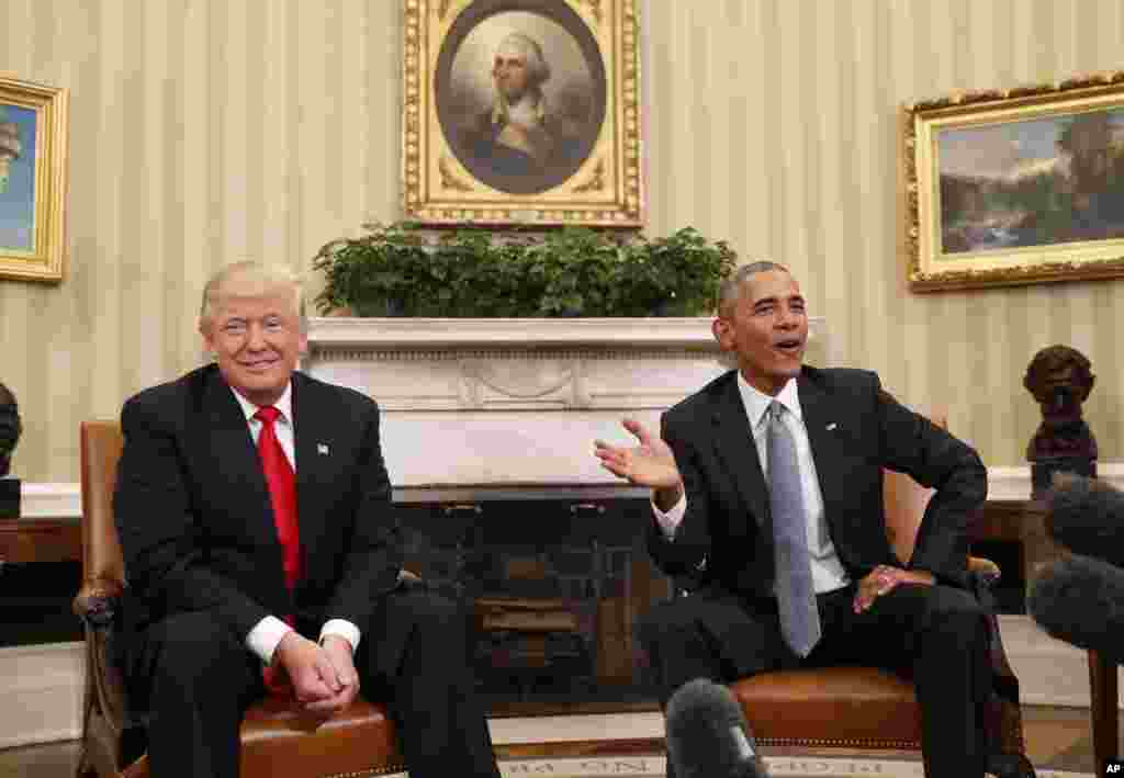 Presiden AS Barack Obama menerima Presiden-terpilih Donald Trump di Gedung Putih, Washington DC, Kamis (10/11).