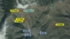한국 국방부가 제공한 북한 풍계리 핵실험장 위성 사진. 지난 5차례의 핵실험 지점과, 지하갱도 입구 위치가 표시돼있다. 한국 군은 핵실험장 3번 갱도에서 핵실험 준비를 마친 정황을 포착했다고 밝혔다.