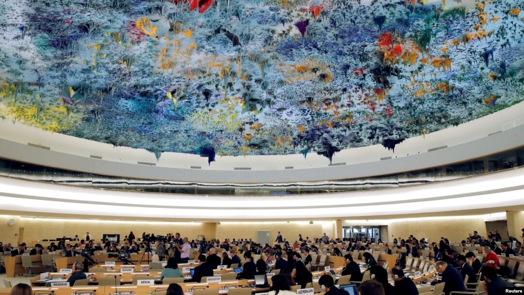 Overview of the Human Rights Council during a presentation of the Commission of Inquiry on Syria at the United Nations in Geneva, Switzerland, June 26 2018. REUTERS/Denis Balibouse - RC198AA89060