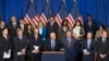 Senator John McCain, center, speaks about immigration reform legislation that would create a path for the nation's 11 million unauthorized immigrants to apply for U.S. citizenship, April 18, 2013, on Capitol Hill in Washington.
